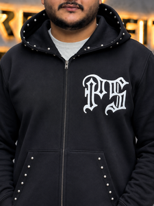 Sweat-shirt à capuche zippé pour homme REXFIT SPORTS, style streetwear surdimensionné, noir à rayures, en polaire, design tendance automne - Product Image 4