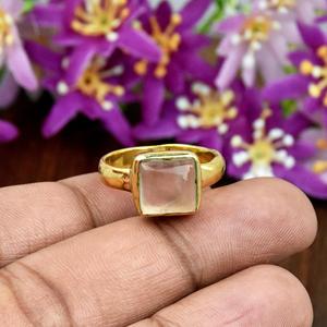 Square Cut Rose Quartz <b>Ring</b> 18K Gold Vermeil <b>Statement</b> <b>Ring</b> Womens Jewelry Handmade Gift - Product Image 2