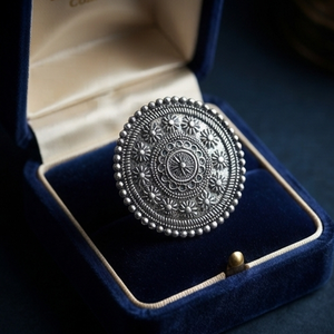 DIVYORO TRADITIONAL VINTAGE BOHO STYLE LARGE MANDALA BRASS <b>SILVER</b> <b>RING</b> with OXIDIZED <b>SILVER</b> PLATING for WOMEN - Product Image 3