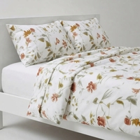Parure de lit et 2 taies d'oreiller en coton 100% imprimé floral classique, 150 fils/cm², qualité A, toutes saisons
