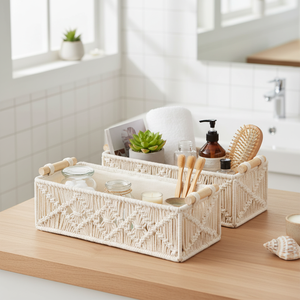 Panier de rangement en macramé fait main en corde de coton tressée, écologique, empilable, organisateur de décoration pour salon, chambre et buanderie - Product Image 4