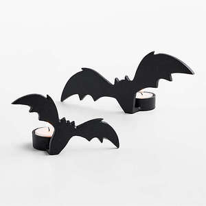 Human Iron <b>Metal</b> Halloween Tea Light <b>Candle</b> <b>Holder</b> With Bat Design <b>Black</b> Color For Halloween Home Decorations - Product Image 4