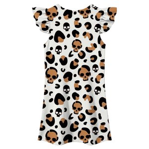 Robe d'été pour filles, motif rayé, manches volantées, coupe trapèze, mini, col en V, en mousseline de polyester infroissable, idéale pour Halloween - Product Image 4