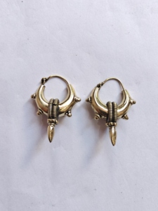 Gold Spike Crescent Hoop Earrings Tribal Horn <b>Wire</b> Wrapped Dangle Boho Ethnic Statement Jewelry - Product Image 3