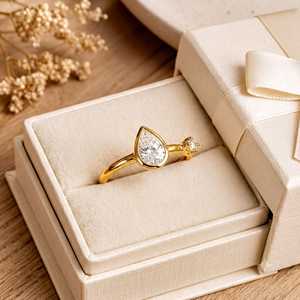 Full Bezel Set Pear And Round IGI Certified Timeless Elegant Design E Color 10k 14k 18k Solid Gold Engagement Ring For Her - Product Image 4