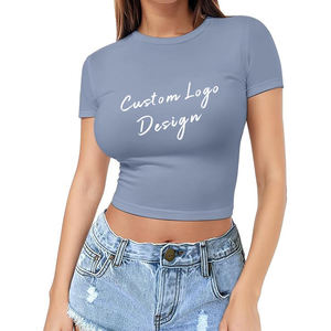 Custom Wholesale Women Plain Baby Tee Short Sleeve Crew <b>Neck</b> Cotton Summer Casual Slim Fit <b>Tight</b> Crop <b>T</b> <b>Shirts</b> Tops Apparel Fits - Product Image 4