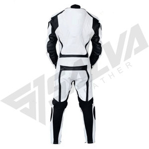 Salva Leather Men Full Sleeve Leather Motorcycle Racing Suit White Black <b>Blocked</b> One Piece Windproof Protective Gear 220g All - Product Image 4