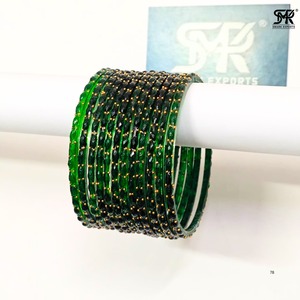 Juego de brazaletes de cristal verde oscuro premium con cuentas doradas, joyería nupcial tradicional india, elegante brazalete étnico para mujer - Product Image 6