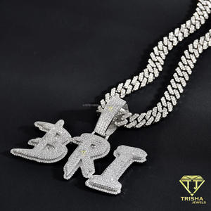 Collar de lujo con colgante de letra personalizada de plata de ley 925 y diamante cultivado en laboratorio, con cadena tipo tenis con incrustaciones de circonitas, joyería hip hop. - Product Image 1