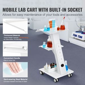 Carrello mobile in metallo a 3 ripiani con ruote girevoli e presa integrata per clinica/ufficio - Product Image 1