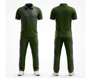 Ensemble uniforme de cricket bleu marine à manches courtes pour homme avec imprimé géométrique, en polyester respirant, coupe classique, toutes saisons - Product Image 2