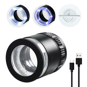 Lupa de Joyero Iluminada 10X con Anillo de Luz LED, Retícula Intercambiable, Escala y Recargable por USB para Inspección - Product Image 1