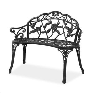 Outdoor Cast Aluminum Rose Pattern Black Patio Bench with Curved Legs for Porch or Deck - Product Image 3