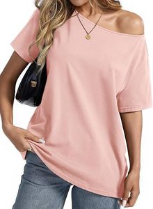 Camiseta de Mujer con Hombros Descubiertos, Color Sólido, Personalizada, de Algodón Suave, Manga Corta, Estilo Casual - Product Image 5