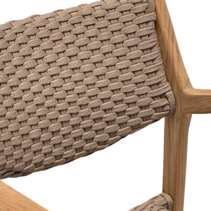 Fauteuil de jardin en teck tressé, chaise de patio en bois d'extérieur avec assise et dossier en corde, mobilier moderne du milieu du siècle - Product Image 6