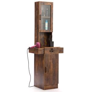 Estante rústico marrón de 3 niveles, cajón, soporte de gabinete, estación de peluquero, equipo de estilismo, secador de puerta de vidrio, herramienta, muebles de salón - Product Image 6