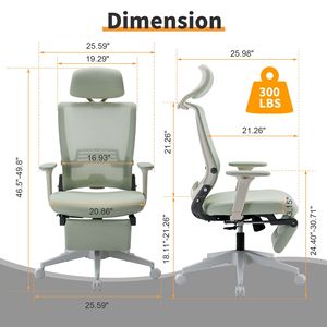 Sedia da Ufficio con Schienale Alto, Braccioli 2D e Poggiapiedi, Funzione di Inclinazione fino a 128 Gradi, Colore Verde - Product Image 5