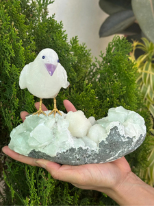 Escultura de Pájaro de Cuarzo Blanco Natural sobre Cristal de Apofilita con Pico de Amatista, Proveedor Mayorista OEM ODM - Product Image 5