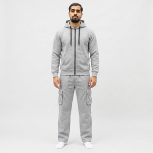 Survêtement gris à capuche pour homme, manches longues, fermeture à cordon, écologique, streetwear épais, décontracté, poches latérales - Product Image 1