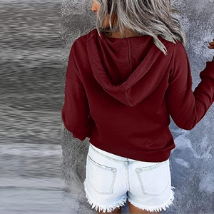 Jersey informal de manga larga para mujer, Tops, trajes de moda de otoño, sudaderas con capucha con cordón, sudaderas con capucha teñidas lisas de punto, otoño - Product Image 5