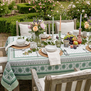 Neem Hunter Green Hand Block Printed Cotton <b>Tablecloth</b> 180x270cm Handmade Designer Premium Dining Table Home Decor Gift - Product Image 5