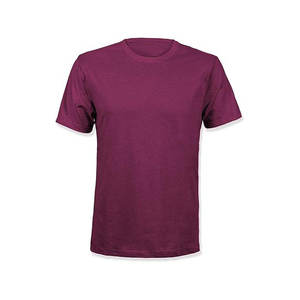 เสื้อยืดคอกลมแขนสั้นผู้ชายสีเบอร์กันดี ผ้าฝ้าย ทรงปกติ สีพื้น สไตล์ลำลอง สตรีทแวร์ พิมพ์ลายโลโก้ดิจิทัลด้านหน้า - Product Image 1