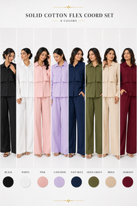 Ensemble deux pièces en coton pour femme, tenue d'été décontractée, chemise à rabat avant et pantalon taille haute, ensemble coordonné - Product Image 2