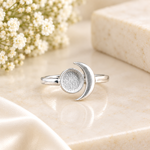 925 Sterling Silver Eco Friendly Rhodium Plated Handmade Crescent Moon 6mm Blank Bezel Good <b>Ashes</b> Resin Work Keepsake <b>Ring</b> - Product Image 1