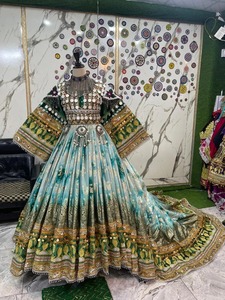 Vestido de novia verde largo estilo tren, estilo afgano Kuchi, con bordados elaborados, largo hasta la rodilla, manga larga, para mujer, informal - Product Image 3