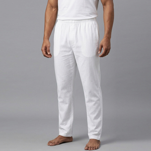 Men's White 100% Cotton <b>Drawstring</b> Waist Sleepwear Pajamas <b>Trouser</b> With Pockets Summer Wear Nightwear Pajamas Pants Mens - Product Image 6