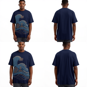 เสื้อยืดโอเวอร์ไซส์ลายคลื่นทะเลประดับเพชรคุณภาพสูงราคาส่งสำหรับผู้ชายแฟชั่นสตรีทแวร์ - Product Image 4
