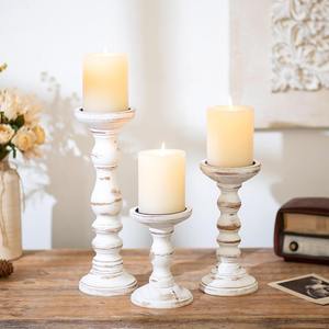 Ensemble de 3 porte-bougies en bois de manguier massif faits à la main, qualité supérieure, pour la décoration de la maison et de mariage, porte-bougies en bois pour bougies pilier - Product Image 3