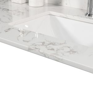 Top per mobile bagno in pietra rettangolare Montary 43x22 pollici con lavabo in ceramica sottopiano in pietra ingegnerizzata colore marmo bianco Carrara - Product Image 3