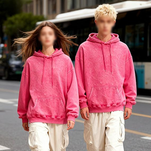 Sweat-shirt à capuche rose surdimensionné unisexe, coupe classique, en coton French Terry, décontracté, avec poches, pour l'automne - Product Image 5