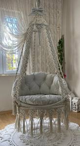Boho <b>Macrame</b> <b>Swing</b> <b>Chair</b>, Hanging Hammock <b>Chair</b>, Handmade Bohemian Decor for Balcony, Indoor - Product Image 4