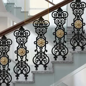 Sistema de barandillas de hierro y latón de primera calidad, pasamanos decorativos de metal antiguo para renovación de escaleras en el hogar. - Product Image 3