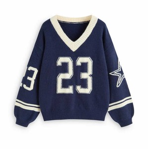 Varsity Collegiate Style Knit Sweater - Casual Winter Pullover Top - Soft <b>Warm</b> Female Oversized Fashion <b>Jumper</b> 2026 breathable - Product Image 1