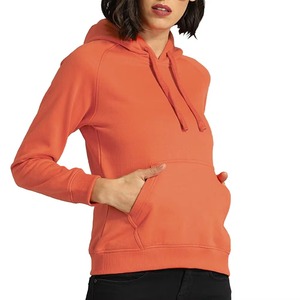Sudadera con capucha naranja para mujer, forro polar, color sólido, informal, de manga larga, para otoño - Product Image 1