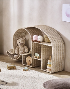 Estante de pared de mimbre hecho a mano para decoración del hogar, organizador de juguetes con forma de elefante para habitación infantil, muebles Montessori. - Product Image 1