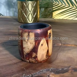 Elegante resina epoxi de doble tono y quemador Bukhoor de madera de acacia natural Soporte de Oud vertido a mano único para interiores de casas modernas - Product Image 1