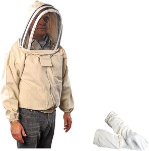 Combinaison d'apiculteur beige avec voile et gants, coupe ample, réfléchissante, résistante à la chaleur (200-300°C), protection limitée pour les travaux en ruche - Product Image 1