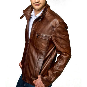 Fabricante de Chaquetas de Cuero al por Mayor en Pakistán, Chaqueta de Cuero Casual con Cinturón Lateral para Hombre, Nueva Chaqueta de Motocicleta con Diseño OEM - Product Image 2