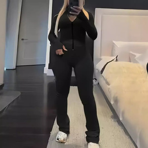 Survêtements en coton de haute qualité avec logo personnalisé, fermeture éclair, unisexe, pour femmes, avec capuche - Product Image 4