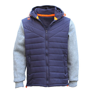 Men's Hooded Fleece Jacket Gray with Navy Blue <b>Padded</b> Hood Windproof Winter Casual Pullover Thick Polyester Shell Regular Fit - Product Image 4