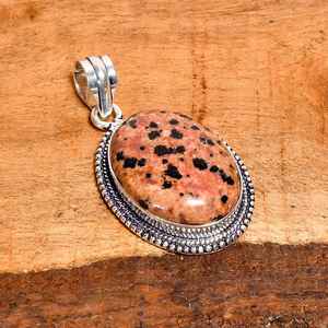 Pendentif en jaspe dalmatien, argent sterling 925, pierre précieuse unique à pois, collier artisanal, bijoux bohèmes, cadeau - Product Image 3