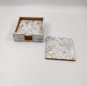 Sous-verres en nacre ronds, motif feuille verte, 300 mm de diamètre, ensemble de sous-verres design uniques en nacre. - Product Image 4