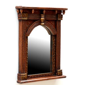 Handcrafted Antique Solid Wood Wall Mirror Carved Rustic <b>Framed</b> <b>Arched</b> Glass Decorative Home Decor Aqudus Saleem Uttar Pradesh - Product Image 1