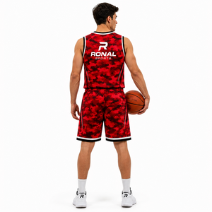 ชุดเสื้อบาสเก็ตบอล RONAL SPORTS สีแดงลายพราง แขนกุด คอวี ระบายเหงื่อได้ดี ชุดกีฬาสำหรับผู้ใหญ่ ราคาพิเศษ - Product Image 4