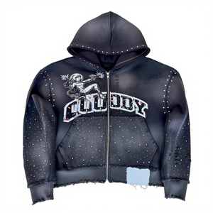 Sudadera con Capucha Premium con Estampado Desgastado y Efecto Decolorado, con Pedrería, Estilo Urbano, Tendencia Unisex - Product Image 2