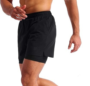 High Quality Solid Black Breathable Quick Dry <b>Mid</b> Waist Drawstring Closure Polyester Spandex Muscle <b>Layered</b> Gym Shorts Men - Product Image 4